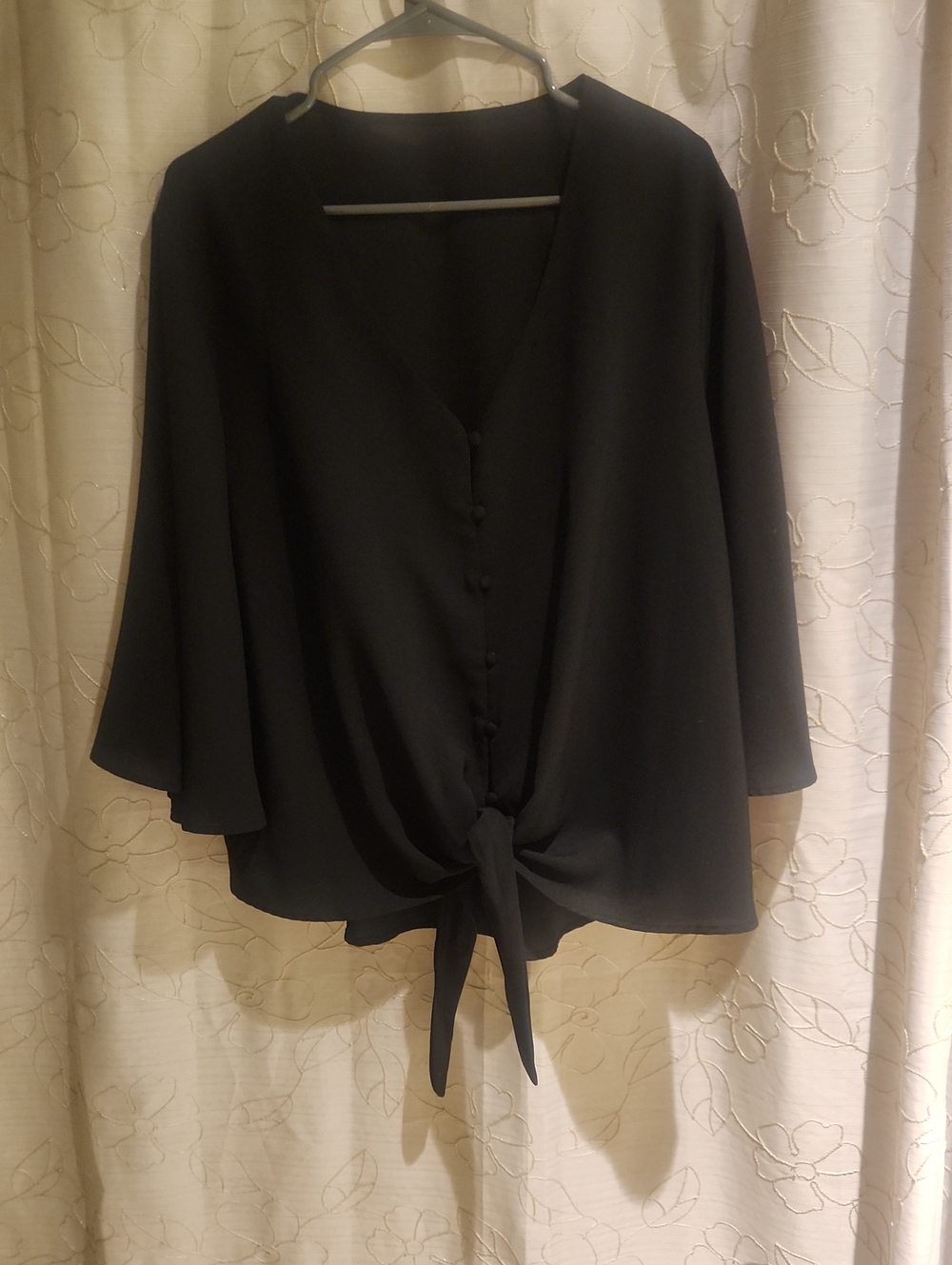 Black Tie-Front V-Neck Women's Top